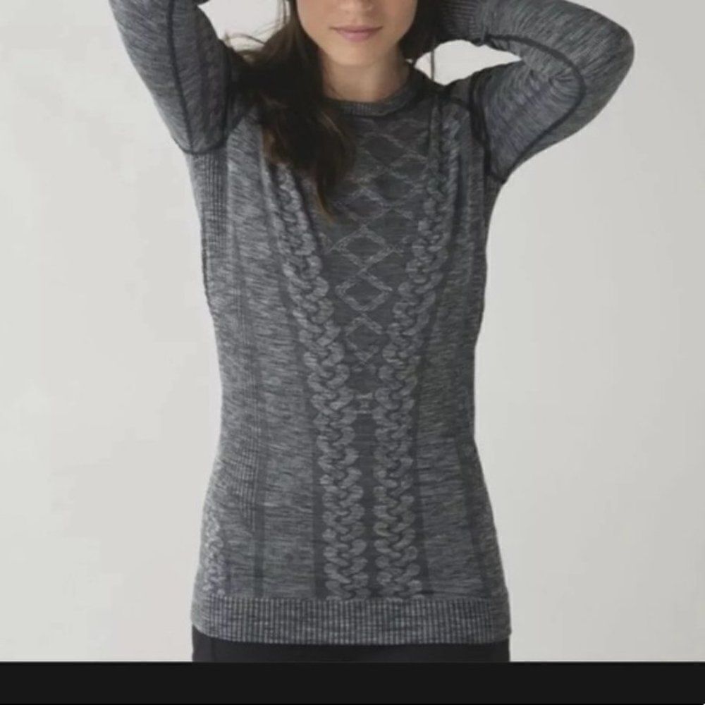 LULULEMON Rest Less Athletic Long Sleeve Top Heathered Black 4 EUC